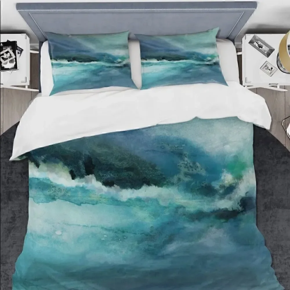 Designart Indigo Abstract Watercolor Blue' Coastal Duvet Cover Set - Full/Queen